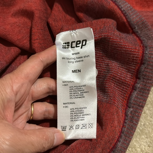 CEP Ski Touring Base Shirt Red Wool Cashmere Blend Long Sleeve Base Layer NWT-L - Picture 14 of 15